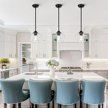 1-Pendant Lights Kitchen Island, Hand Blown Glass Pendant Light Fixtures, Metal Light Fixtures Rod Ceiling Ceiling Lighting for Kitchen Island Dining Room Bar