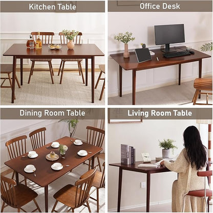BAKEVE Bamboo Dining Table for 4-6-8 Person- 55'' Solid Wood Kitchen Table, Mid Century Modern Desk, Farmhouse Rectangular Dining Room Table for Living Room, Office, Kitchen and Study (Walnut)