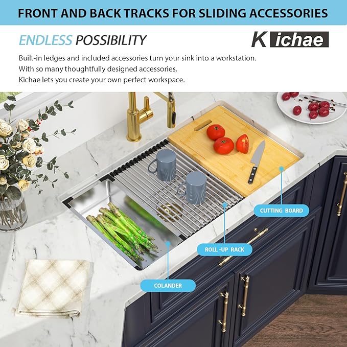 Kichae 30 Granite Composite Kitchen Sink White - 30" x 19" Granite Composite Kitchen Sink Undermount Workstation Under Counter Quartz Single Bowl Sink Basin