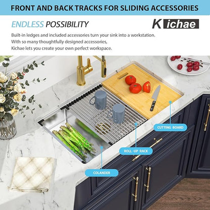 Kichae 30 Granite Composite Kitchen Sink White - 30" x 19" Granite Composite Kitchen Sink Undermount Workstation Under Counter Quartz Single Bowl Sink Basin