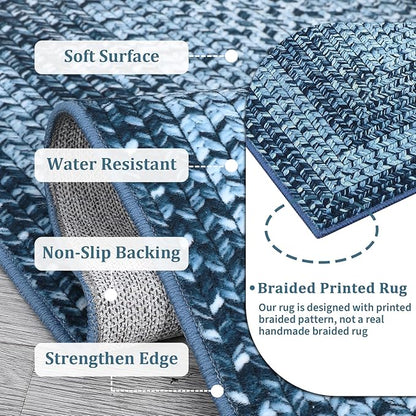 Washable Area Rug 6x9 Rug for Living Room Modern Area Rug for Bedroom Decor Blue Rug Geometric Area Rugs Bordered Non Slip Throw Rugs Stain Resistant Carpet for Nursery Dining Room 6'x9' Blue