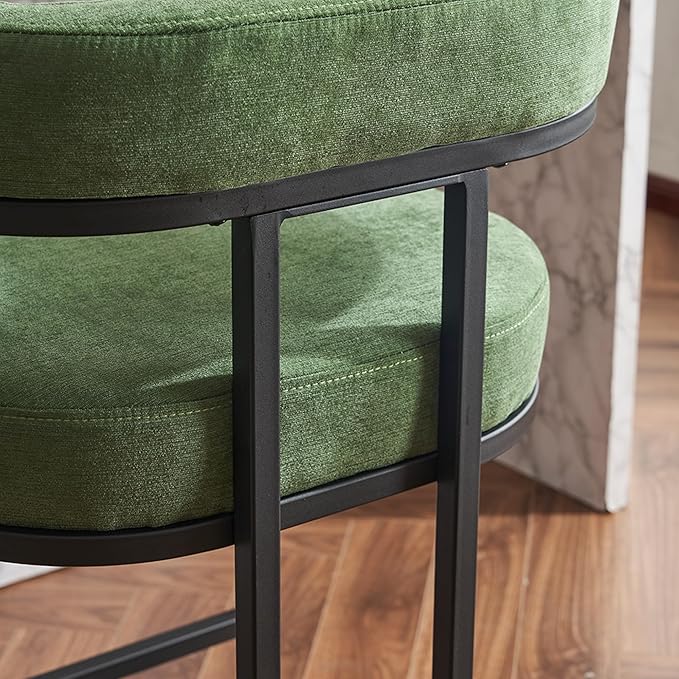 Modern Chenille Bar Stools Set of 2, Upholstered Counter Height Chairs with Metal e Armrests, Soft Chenille Fabric Bar Chairs for Kitchen Island, Dining Room, Home Bar,Green
