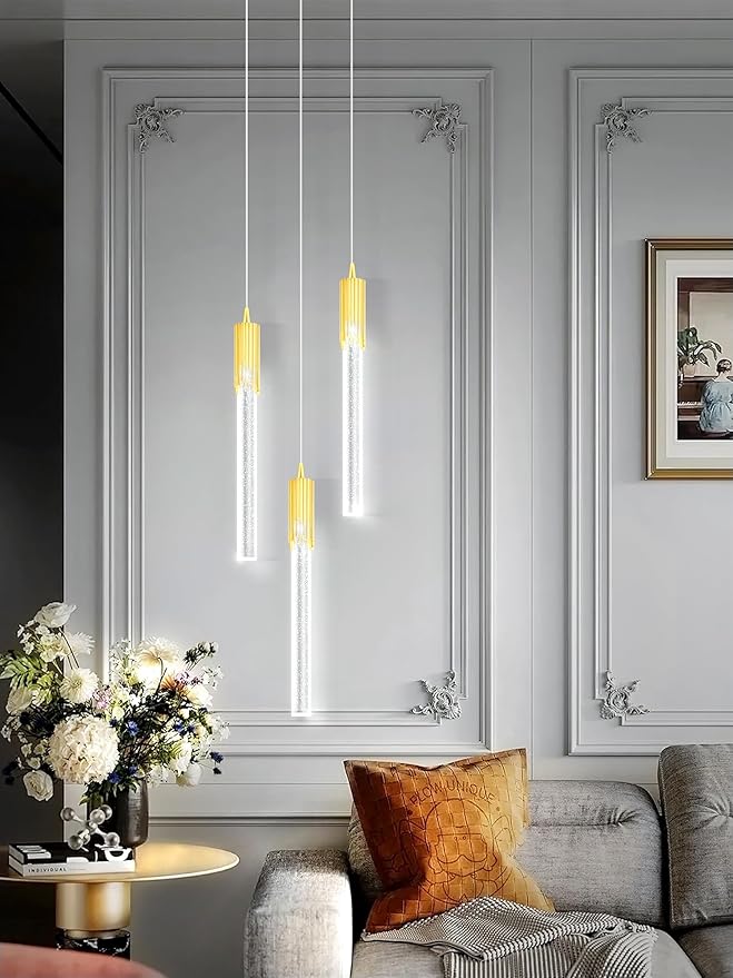 Flashing God Mini Gold Crystal Chandelier Integrated LED Pendant Light for Kitchen Island 3 Light Chandeliers Pendant Lighting with Remote Control