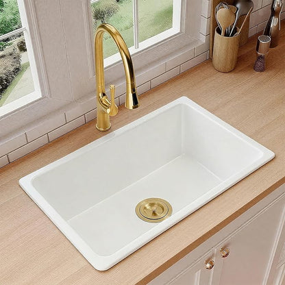 White Undermount Kitchen Sink 31 X 18 inch,Granite Composite Kitchen Sink Undermount/Drop In,Large Single Bowl Kitchen Sinks (White, 31" X 18")