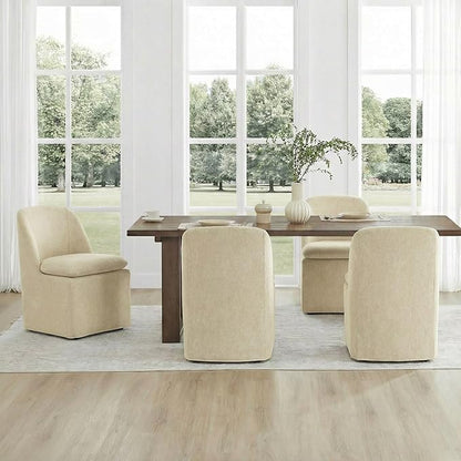 KISLOT Upholstered Dining Chairs Set of 1 with Casters, Modern Side Armless Deskchair with Washable Slipcover & Sturdy Metal Frame for Diningroom Bedroom Livingroom Reading Room, Sand Fabric