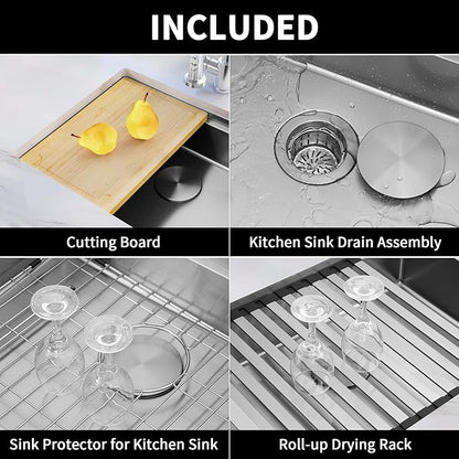 Undermount Kitchen Sink, 16 Gauge T-304S Stainless Steel Workstation Sinks with Accessories, 30" x 18" x 6" ADA-Compliant Large Kitchen Sink, 6 Inch Deep for ADA Sink,and RV kitchen SInk