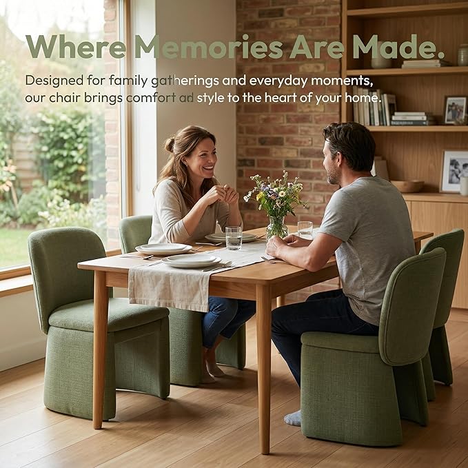 Hyfirm Modern Upholstered Dining Chairs Set of 6, Linen Accent Side Dining Chairs Armless Kitchen Chairs with Curved Back Parsons Chairs for Kitchen Dining Room Living Room, Green