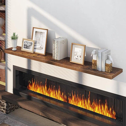 Fun Memories 72 Inch Floating Shelves, 12 Inch Deep Wall Shelf for Fireplace Mantel, Rustic Brown Deep Storage Shelves for Home & Office, Long Floating Shelf with Invisible Bracket, Set of 2
