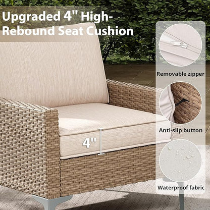 Jing's Villa 4-Piece Outdoor Sectional Sofa Set, All-Weather Wicker Patio Furniture with L/R armrest & Tempered Glass Table, Comfortable Garden Conversation Set for Backyard, Poolside, Deck,Beige