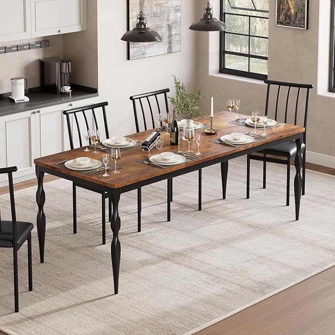 IDEALHOUSE 71 Inch Farmhouse Dining Table for 6-8 People, Rectangular Wood Kitchen Table with Heavy Duty Legs, Kitchen Dining Room Table for Dining Room Kitchen, Brown