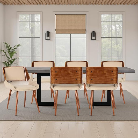 Armen Living Panda Mid-Century Dining Chair in Walnut Finish and Brown Fabric - Set of 6
