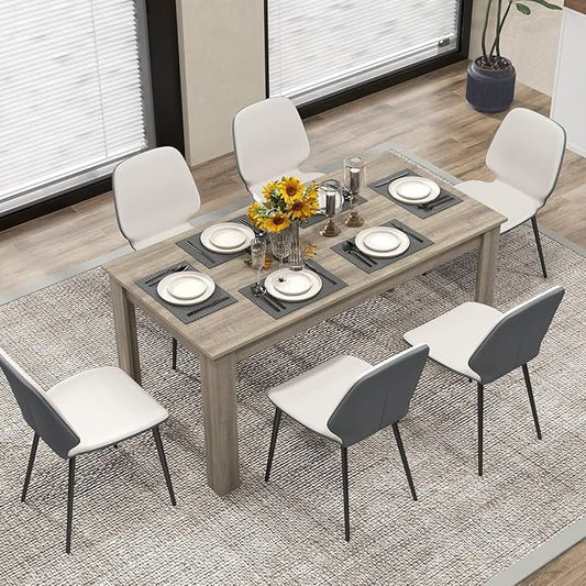 63-Inch Dining Table for 4-6 People, Rectangular Wooden Kitchen Table, L-Shaped Legs, 330 LBS Weight Capacity, Modern Farmhouse Dinette Table for Restaurant, Living Room, Family (Oak)