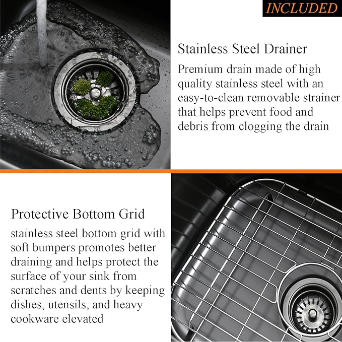 23 Inch Black Undermount Bar Sink-Bokaiya 23x18 Black Stainless Steel Undermount Kitchen Sink Wet Bar Prep Outdoor Sink 16 Gauge Single Bowl Kitchen Sink with Dish Grid