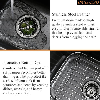 23 Inch Black Undermount Bar Sink-Bokaiya 23x18 Black Stainless Steel Undermount Kitchen Sink Wet Bar Prep Outdoor Sink 16 Gauge Single Bowl Kitchen Sink with Dish Grid