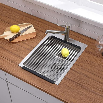 15x20 Inch Bar Sink Drop In, Topmount Small 16 Gauge 304 Stainless Steel Kitchen Sink，Single Bowl Handmade Sink for Laundry Wet Bar Prep RV Office Outdoor Yard with Grid & Drain