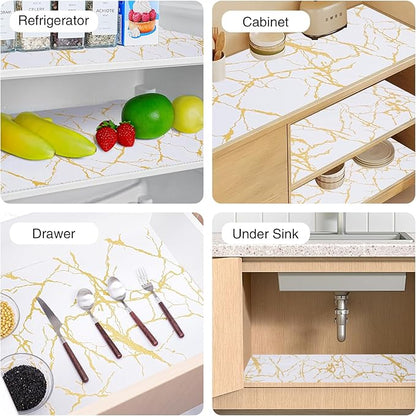 Drawer and Shelf Liner for Kitchen Cabinet,Non-Adhesive Cabinet Liner 24in x 10FT,Waterproof Shelf Paper Non-Slip Mats Cupboard Liners Contact Protect Dresser/Shelves/Table-Gold Marble