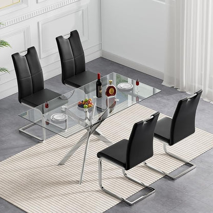 Henf 51.2'' Glass Dining Table for 4-6 People, Rectangle Kitchen Table with Silver Metal Legs, Tempered Glass Top Dining Room Table for 4, Dining Table for Dining Room Home Kitchen