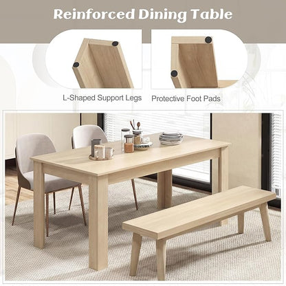 Giantex Dining Table for 4-6, 63" L Large Farmhouse Kitchen Table, Wooden Rectangular Dinner Table for Living Dining Room, Home Office, Dinette, 330LBS Capacity, Natural