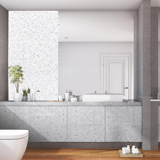 Decoroom Granite Contact Paper for Countertops 17.7 in X 394 in Waterproof Self Adhesive White Marble Wallpaper Peel and Stick Countertops for Cabinets Kitchen Bathroom Vinyl Film