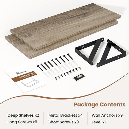 Axeman 20 Inch Floating Shelves | 8 Inch Deep Grey Wall Shelves Set of 2 | 20''W x 8''D Rustic Grey Wood Shelves for Bathroom Living Room Bedroom Kitchen