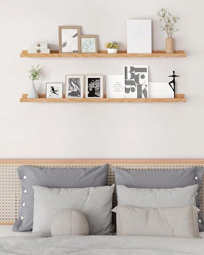 Axeman Oak Picture Ledge Shelf, 55 Inch Floating Shelves Set of 2, Solid Oak Wood Wall Shelves with Lip, Wall Decor Storage for Bedroom Living Room Bathroom Kitchen Nursery Photo Picture, Natural Oak