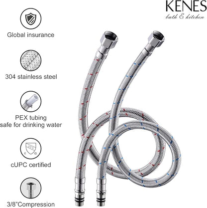 KENES Chrome Bathroom Faucet Single Handle Bathroom Sink Faucet Lavatory Vanity Faucet with Pop Up Drain & Water Supply Lines LJ-9031-5