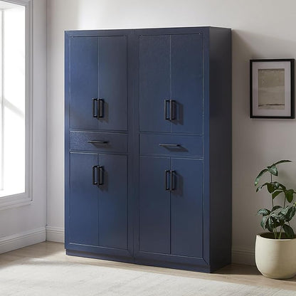 Crosley Furniture Isla 2-Piece Modern Kitchen Storage Pantry Cabinet Set with Shelves, Dining, Laundry Room, Navy