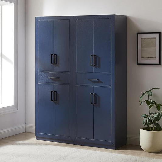 Crosley Furniture Isla 2-Piece Modern Kitchen Storage Pantry Cabinet Set with Shelves, Dining, Laundry Room, Navy