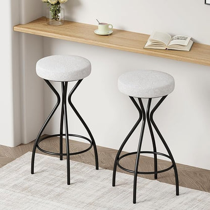 Modern Backless Bar Stools Set of 2 Round Upholstered Counter Stools for Kitchen Island Velvet Dining Chairs，Black