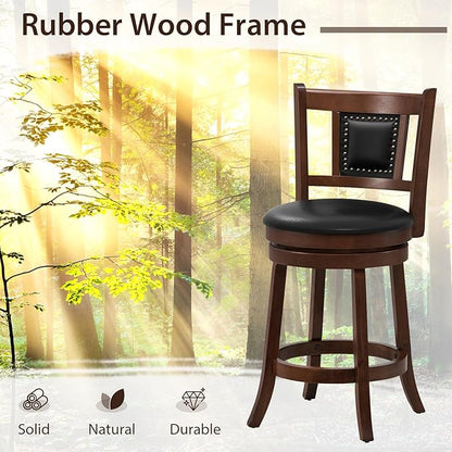 ERGOMASTER Swivel Bar Stools Set of 4-25.5 Inch Counter Height with Footrest, 360° Spin & Extra Wide Seat, Vintage Rubber Wood Frame, 250 lbs Capacity, Kitchen Island Stools for Small Spaces