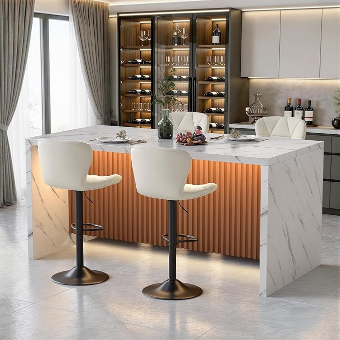 67" Kitchen Island Table Set with 4 Bar Stools, Faux Marble Top Island Table, Counter Height Dining Table Set for Kitchen & Dining Room