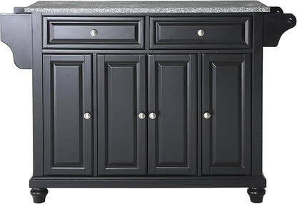 Crosley Furniture Cambridge Granite Top Rolling Kitchen Island Storage Cart, Microwave Stand, Spice Rack, Black