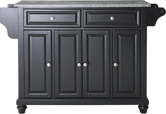 Crosley Furniture Cambridge Granite Top Rolling Kitchen Island Storage Cart, Microwave Stand, Spice Rack, Black