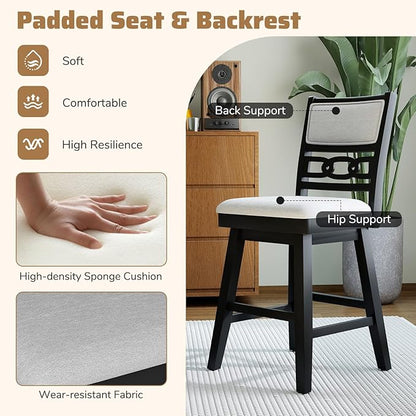 Giantex 25" Bar Stools Set of 2, Modern Counter Height Tall Chairs w/Padded & Hollowed Backs, Rubber Wood Frame, 360° Swivel Upholstered Barstools for Kitchen Island, Pub, Cafe