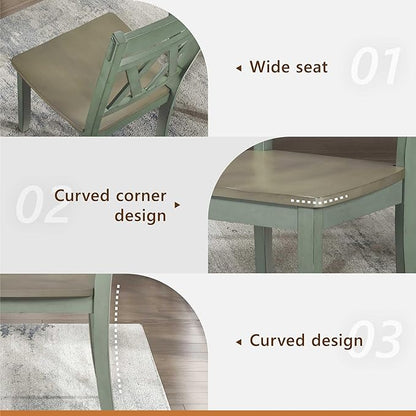 Lexicon Farmhouse Wood Dining Chair, Set of 2, Double Cross Back, Rustic Armless Chairs, Kitchen and Dining Room Furniture, Two-Tone Finish (Greywash and Antique Teal)