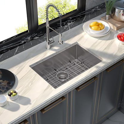 MENSARJOR Undermount Kitchen Sink, 304 Stainless Steel Round Corner Single Bowl Deep Kitchen Sinks, 10-inch Deep Large Bar Sink, 27"X18"Inch