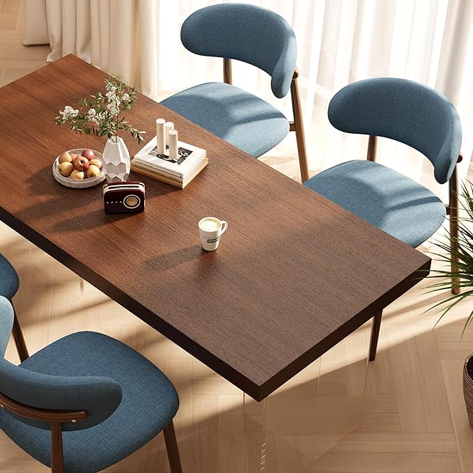 Kitchen Dining Chairs Set of 6 Modern Soft Linen Farmhouse Dining Room Chair, Blue/Walnut