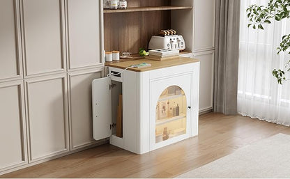 Extendable Dining Table with 3 Removable Middle Leaves, Mobile Rolling Island Table with Power Outlet, Saving-Space Cabinet with Storage for Dining Room and Living Room (Cream White and Natural)