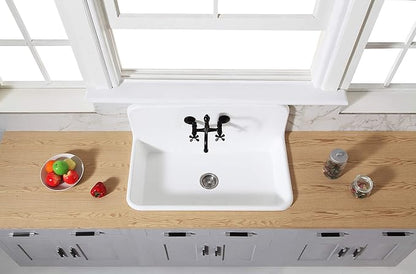 Kingston Brass GKTA3620198 Arcticstone 36-Inch Solid Surface Top-Mount Kitchen Sink with Backsplash, Matte White