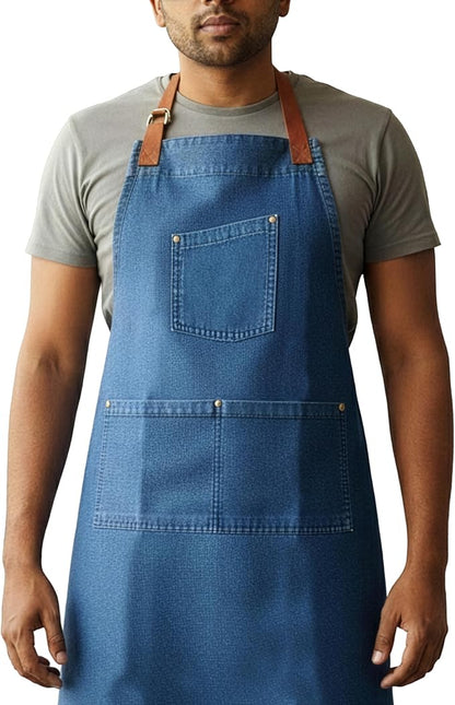 100% Cotton Printed Kitchen Apron with 2 Pockets for Men and Women – Adjustable Chef Apron - Machine Washable