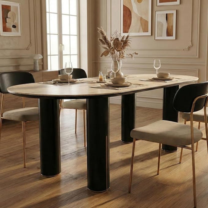 71'' Modern Dining Table for 4-6, Luxury Oval Sintered Stone Kitchen Table with Solid Wood Legs, Mid-Century Farmhouse Dining Room Table for Living Room