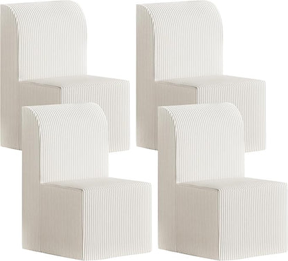 Set of 4 Corduroy Upholstered Armless Dining Chair, Modern Comfortable Dining Room Chair Side Leisure Chairs with Mid Back for Dining Room Kitchen Bedroom Reading Room, No Assemble, Beige