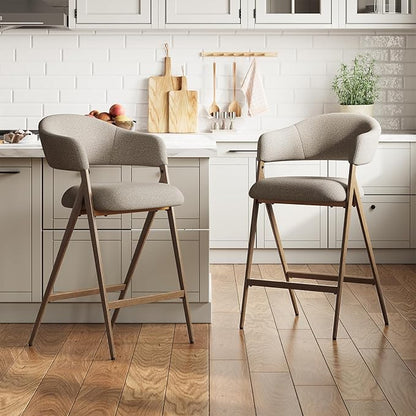 COLAMY Bar Stools Set of 2, Counter Height Bar Stools with Back, Modern Upholstered Island Stools with Metal Legs for Kitchen Island, Counter, Dining Room, Taupe