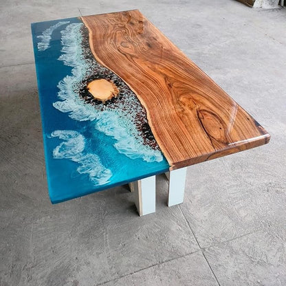 RESINHOMEFURNITURE Premium Exquisite Mini Island Look Blue Ocean Beach with Stones Epoxy Dining Table Resin Table Coffee Table Kitchen Table Conference Table Side/End Table Bar Counter