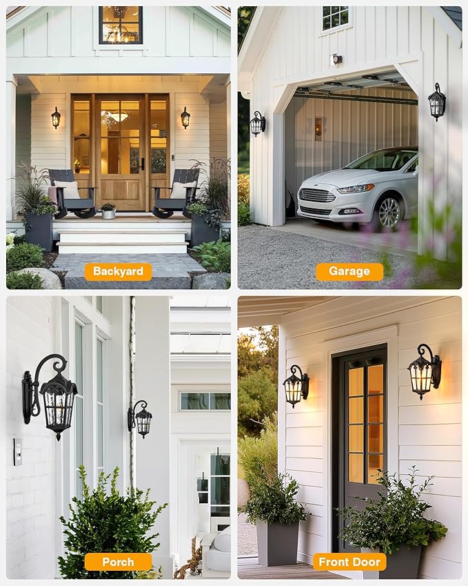 VIANIS Outside Lights for House, Dawn to Dusk Light Fixture, Black Classic Wall Lantern Fixture with Water Ripple Glass, 100% Aluminum Outdoor Sconce Lights Wall Mount, Coach Light for Garage Porch