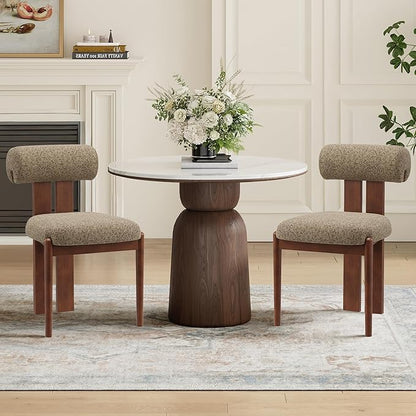 MALOL Modern Wooden Dining Chairs Set of 2, Upholstered Fabric Kitchen Chairs with Sculptural Backrest, Mid-Century Farmhouse Dining Room Chairs with Solid Wood Legs, Camel