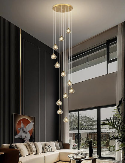 Weesalife Crystal Chandeliers for Staircases, 12-Light Gold Modern Chandeliers for High Ceilings，Crystal Pendant Light Fixture for Living Room Kitchen Island Foyer Hallway Bar
