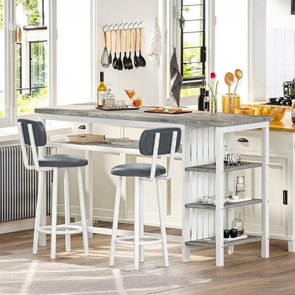 DKLGG Bar Table and Chairs Set for 2, 3-Piece Counter Height Dining Table with Stools, Hightop Kitchen Island Table with Storage Shelves for Kitchen, Bar, Pub, Bistro