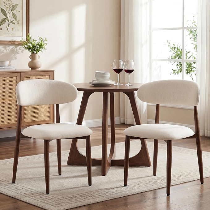 UVV Dining Chairs Set of 6, Metal Kitchen Chairs with Modern Fabric Upholstered for Dining Room, Beige