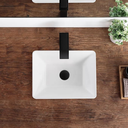 Bathroom Vessel Sink 15.5'' x 11.9'' Small Semi Recessed Bathroom Sink Rectangular Drop In Sink with Overflow White Ceramic Modern Vessel Sinks for Bathroom